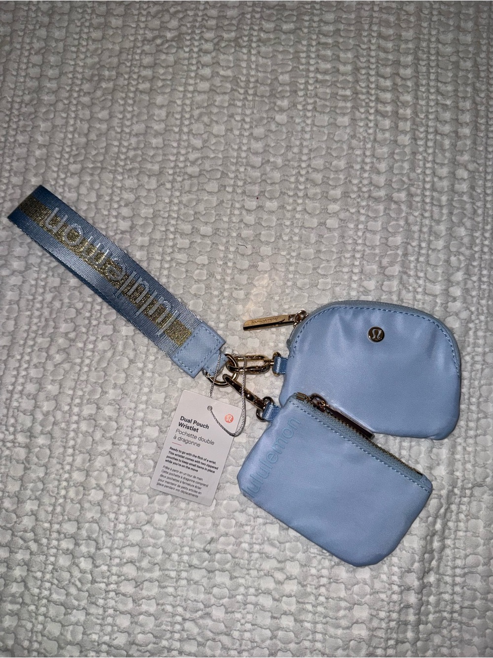 Lululemon Dual Wrist Pouch NWT light blue Wristlet Keychain Pouch with Strap